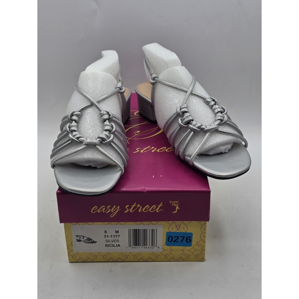 New Easy Street Womens Sicilia Strappy Sandals Size 8 M Shoes Silver NIB